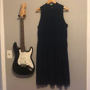 High neck, flowy, ruched waist dress